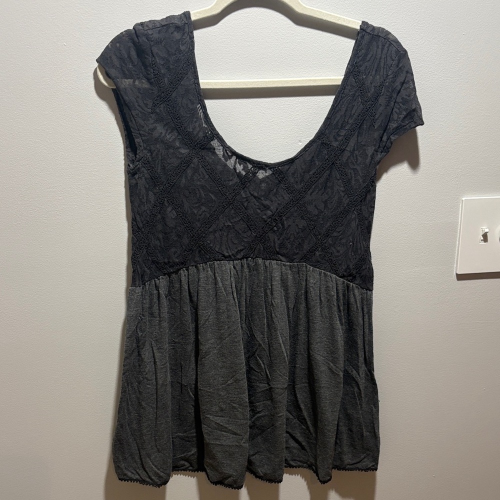 Free People Scoop Black and Gray Lace Top
